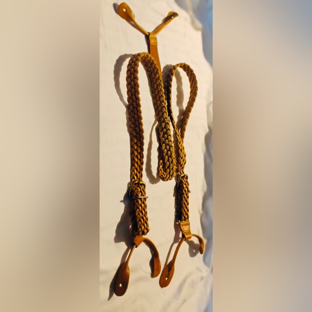 Braided Leather Braces/ Suspenders in Tan/Brown - Adjustable Classic Style